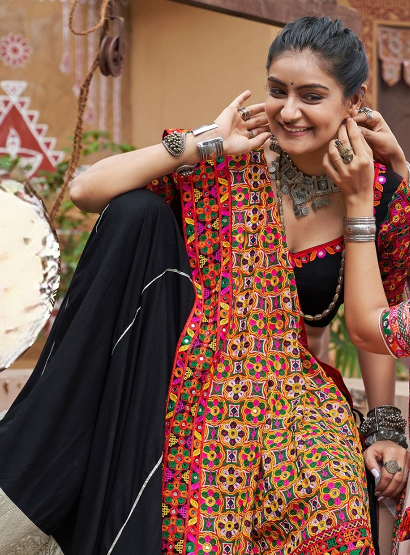 Black Red 3 piece lehenga