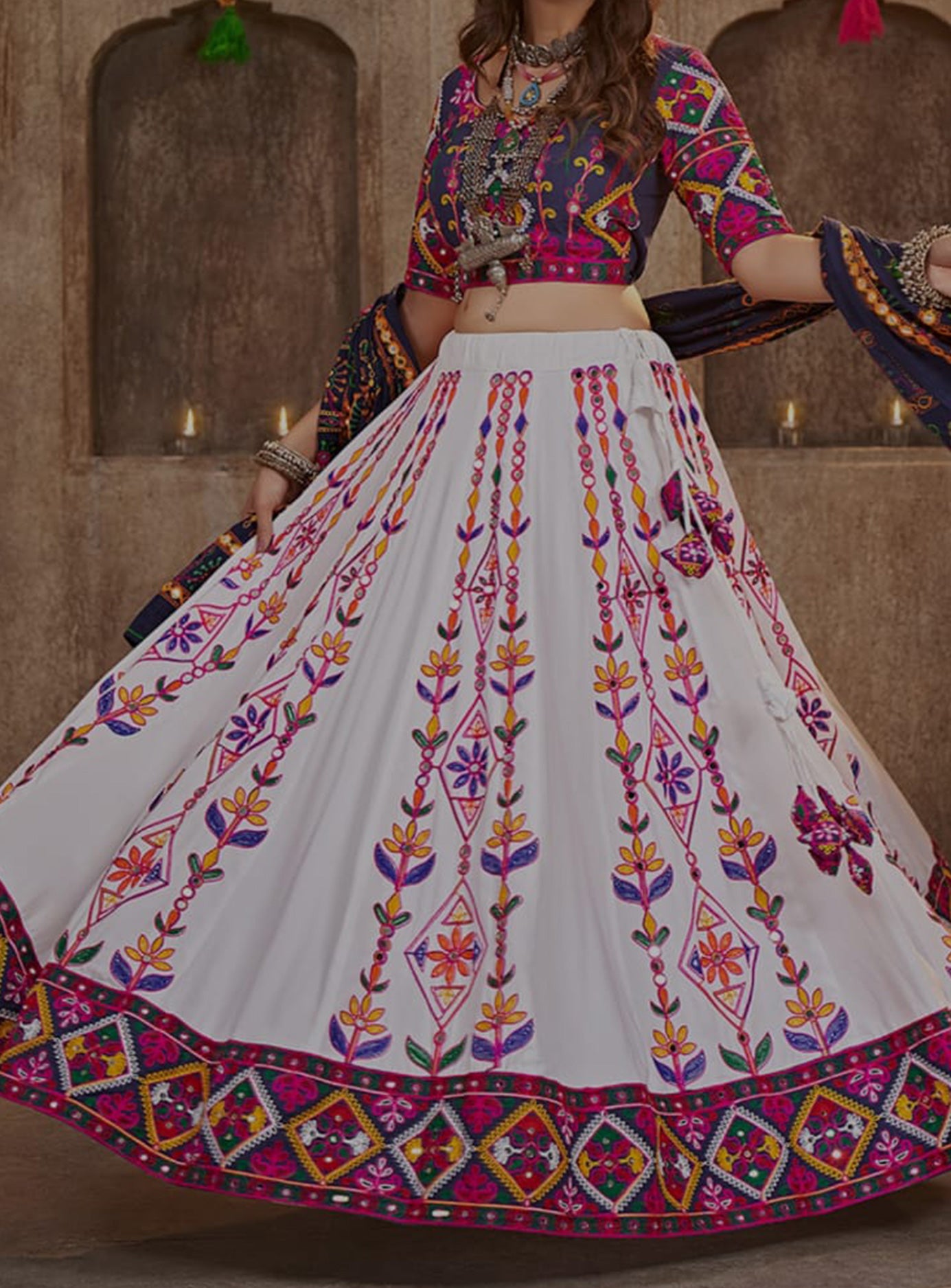 WHITE NAVY 3 PIECE LEHENGA SET