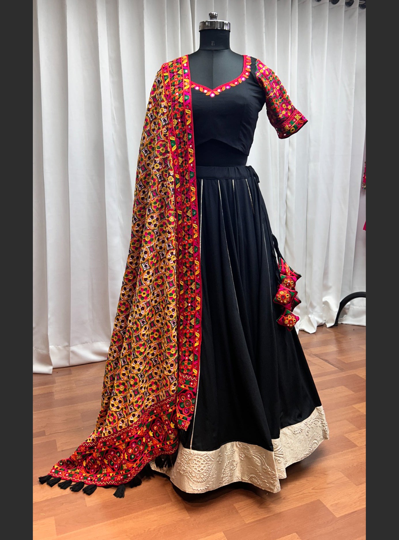 Black Red 3 piece lehenga