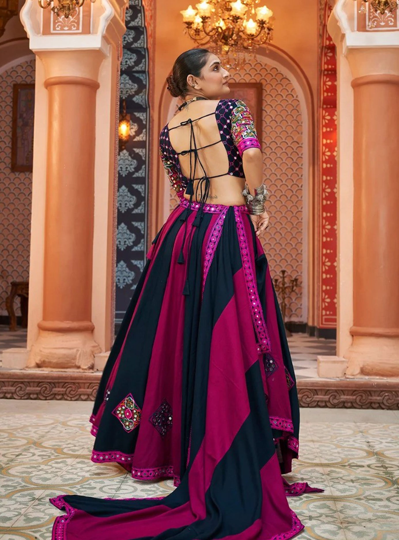 BLACK MAGENTA 3 PIECE LEHENGA CHOLI SET
