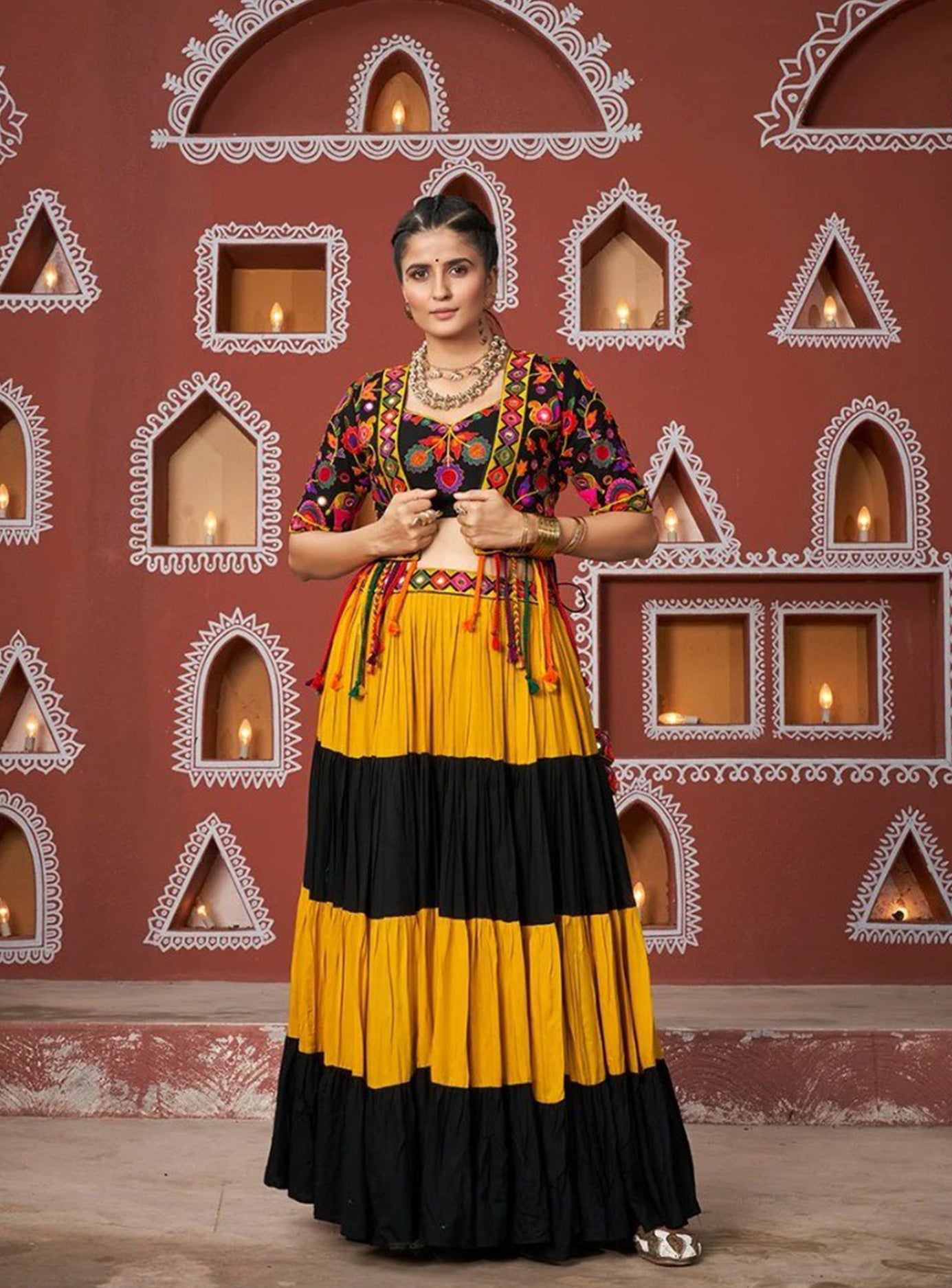 Black Yellow 3 piece lehenga with jacket