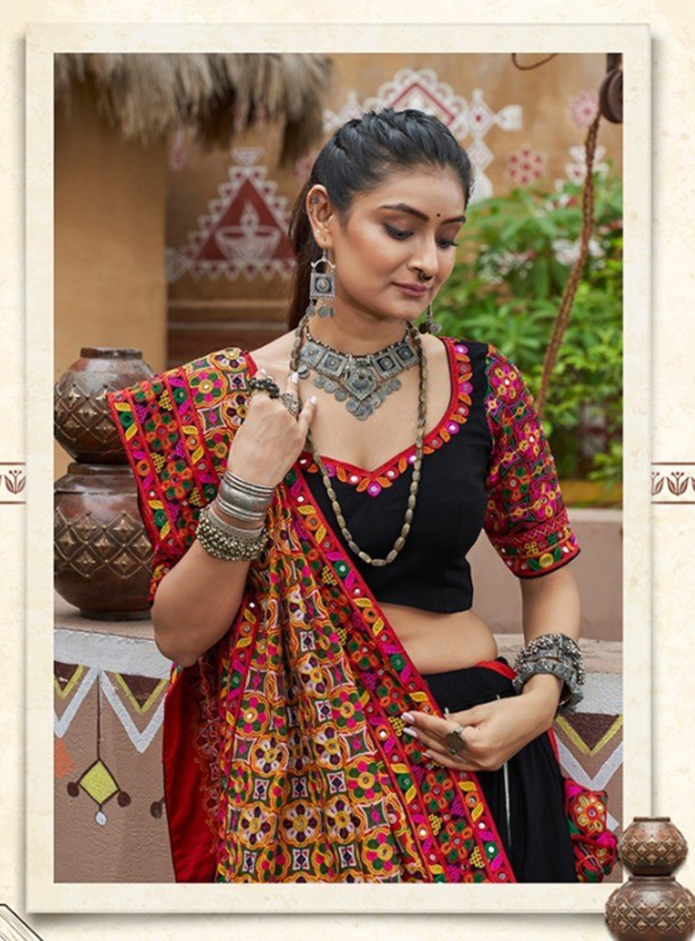 Black Red 3 piece lehenga
