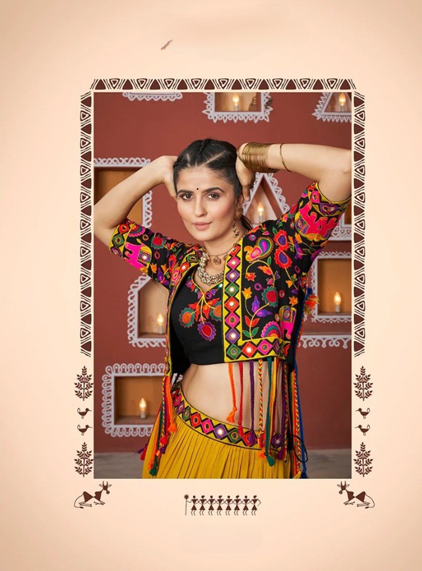 Black Yellow 3 piece lehenga with jacket