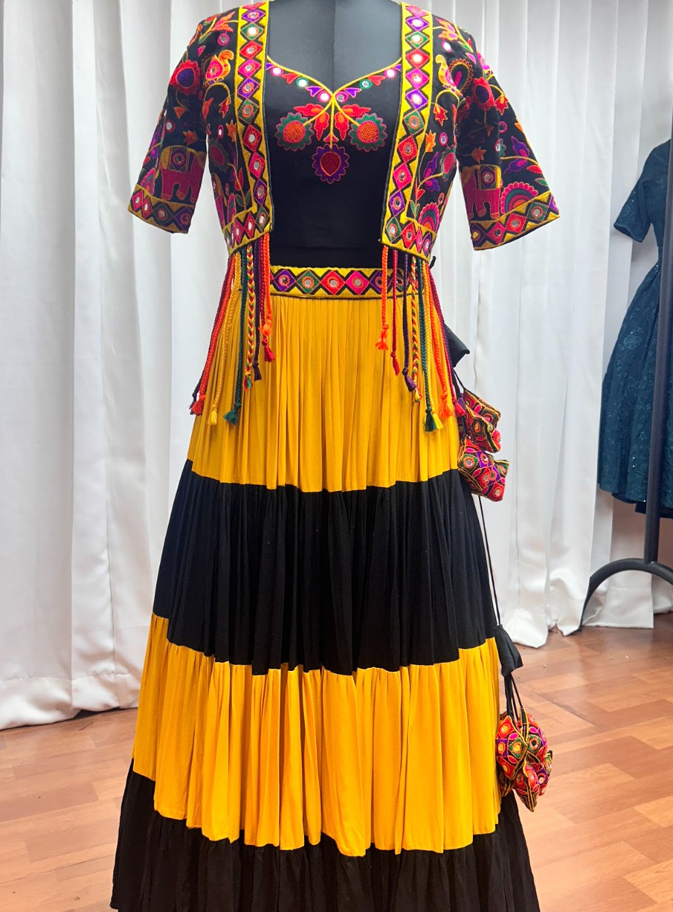 Black Yellow 3 piece lehenga with jacket