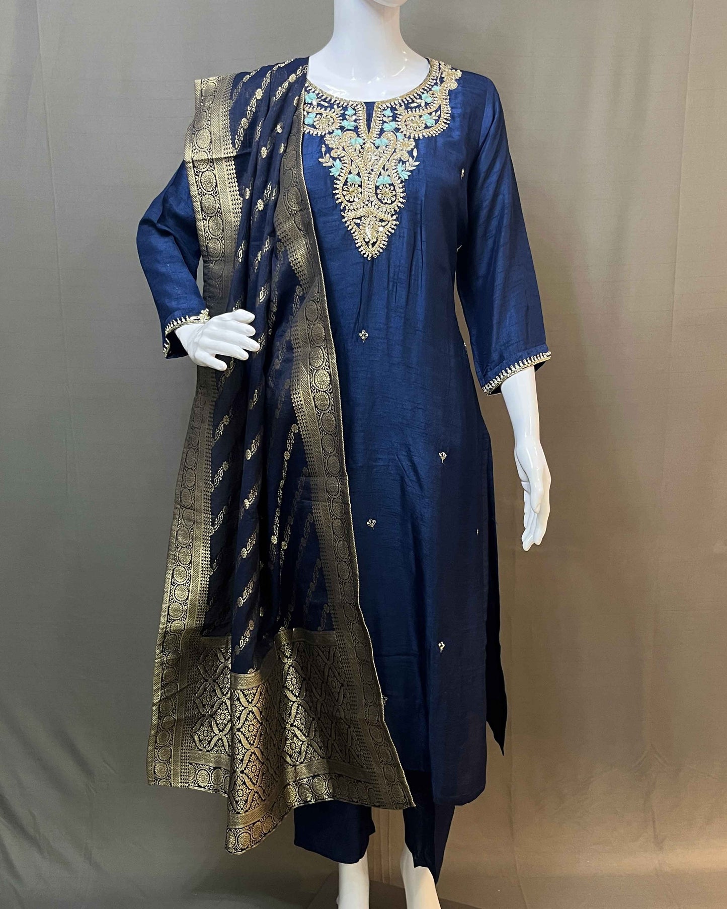 Dola Silk readymade suit with Banarasi dupatta