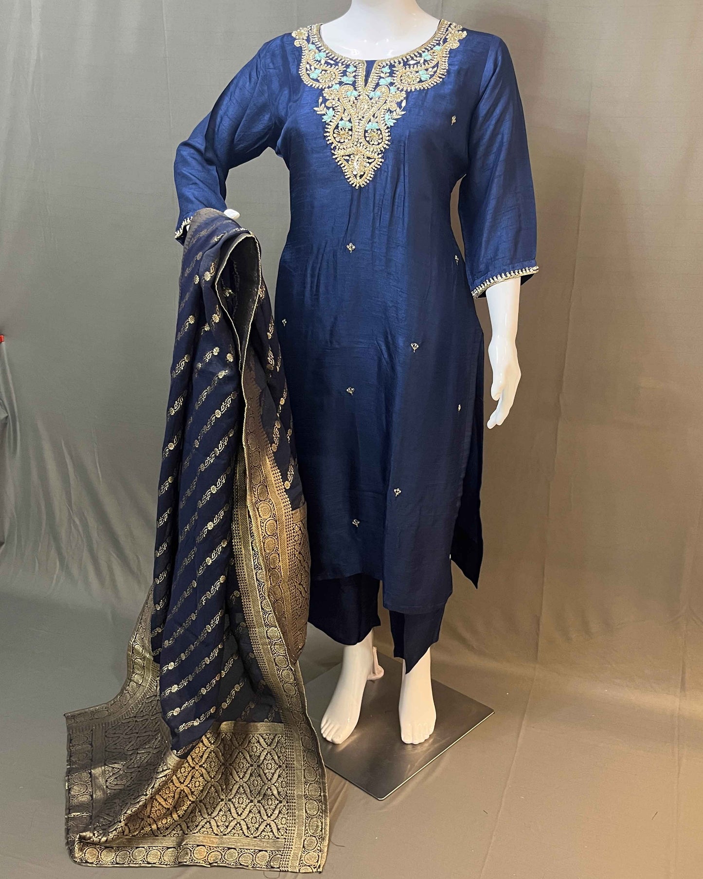 Dola Silk readymade suit with Banarasi dupatta