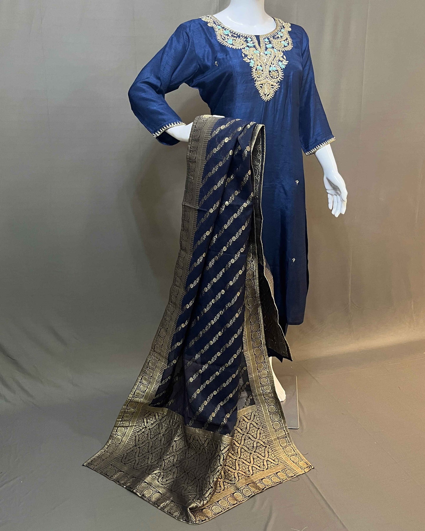 Dola Silk readymade suit with Banarasi dupatta