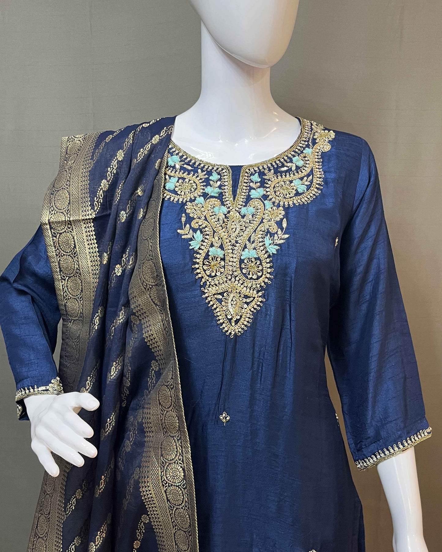 Dola Silk readymade suit with Banarasi dupatta