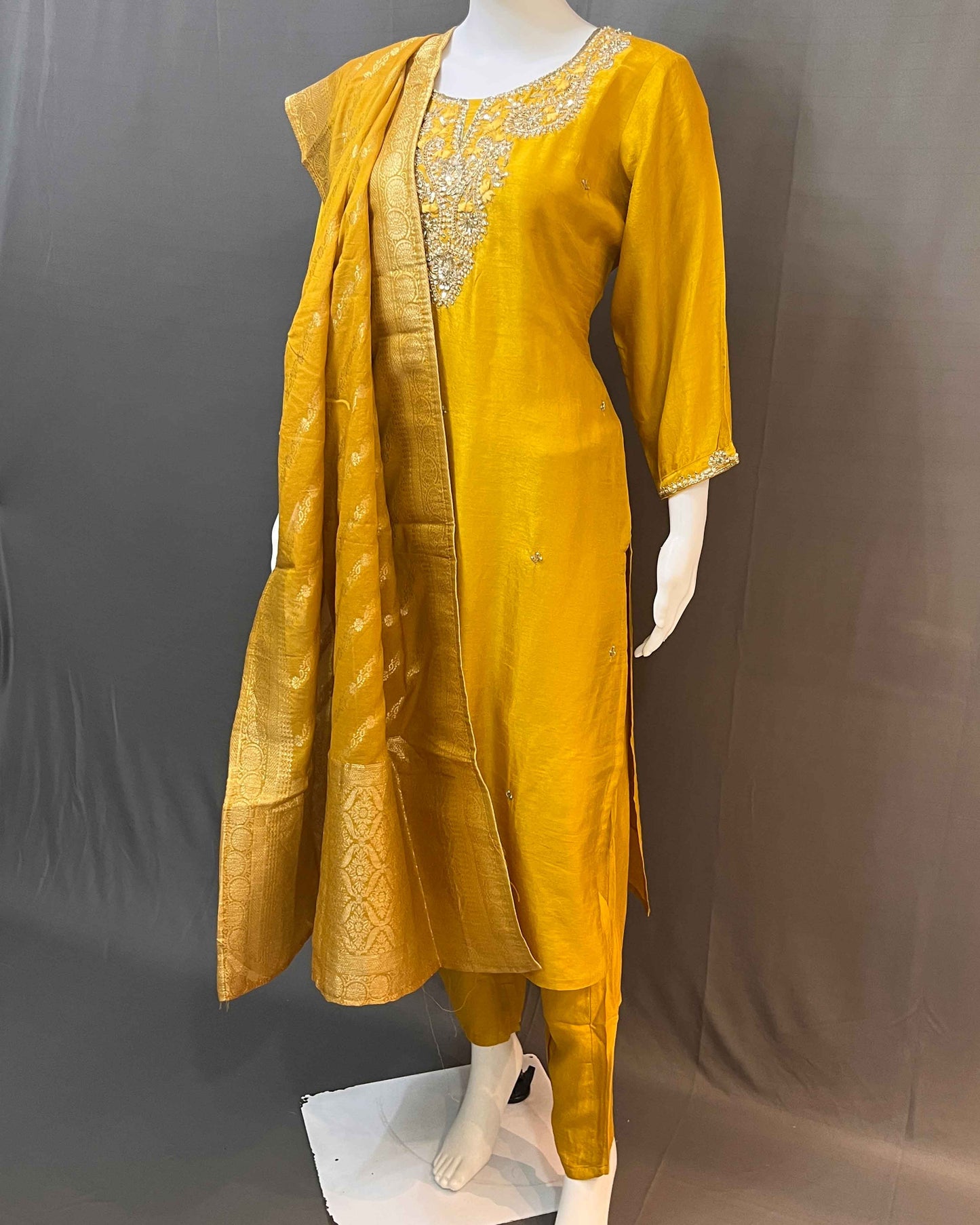 Dola Silk readymade suit with Banarasi dupatta