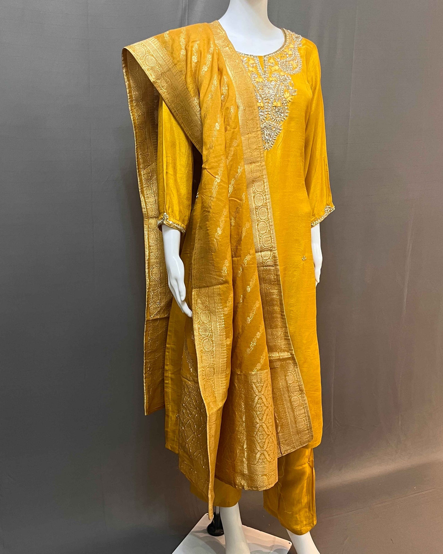 Dola Silk readymade suit with Banarasi dupatta