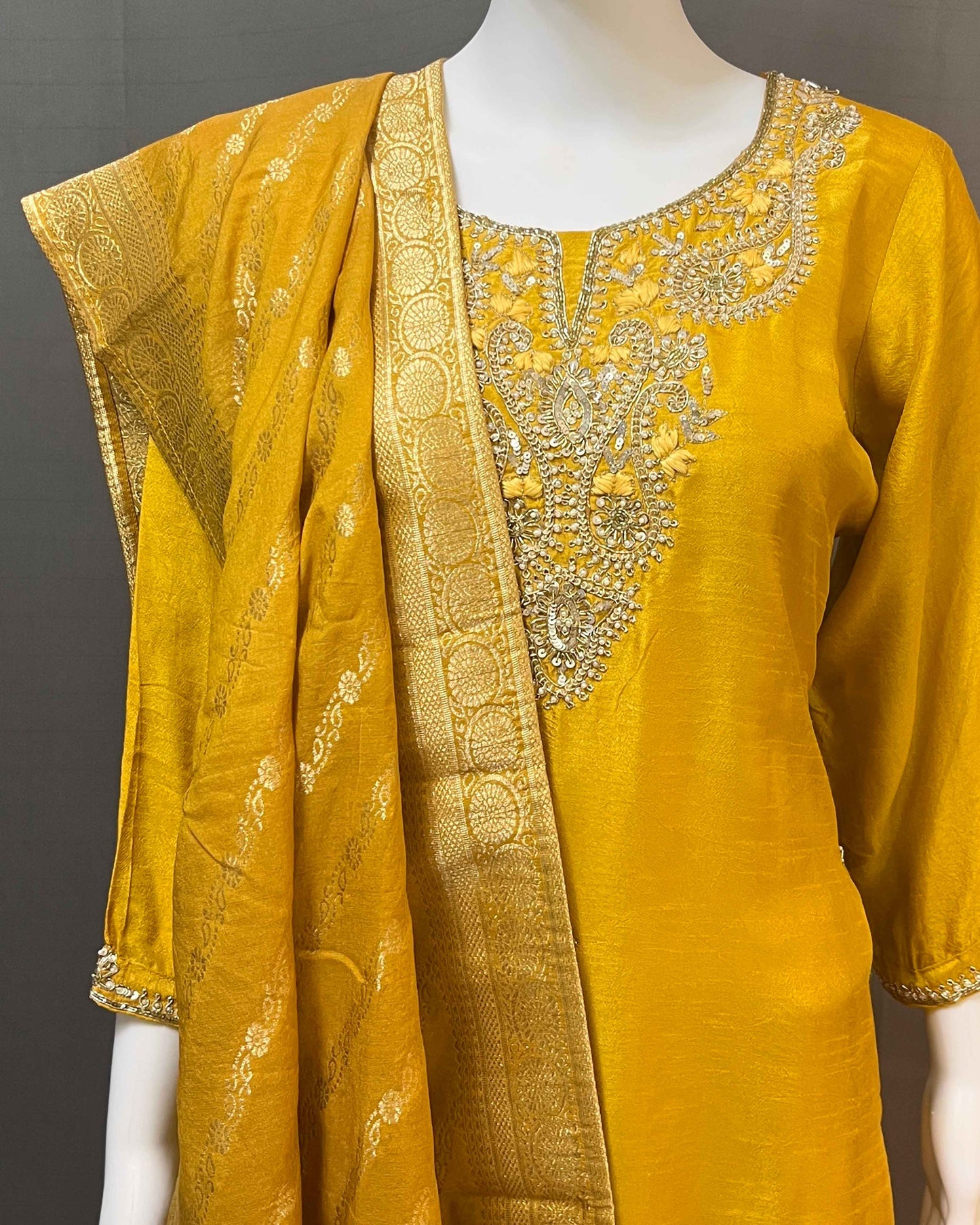 Dola Silk readymade suit with Banarasi dupatta