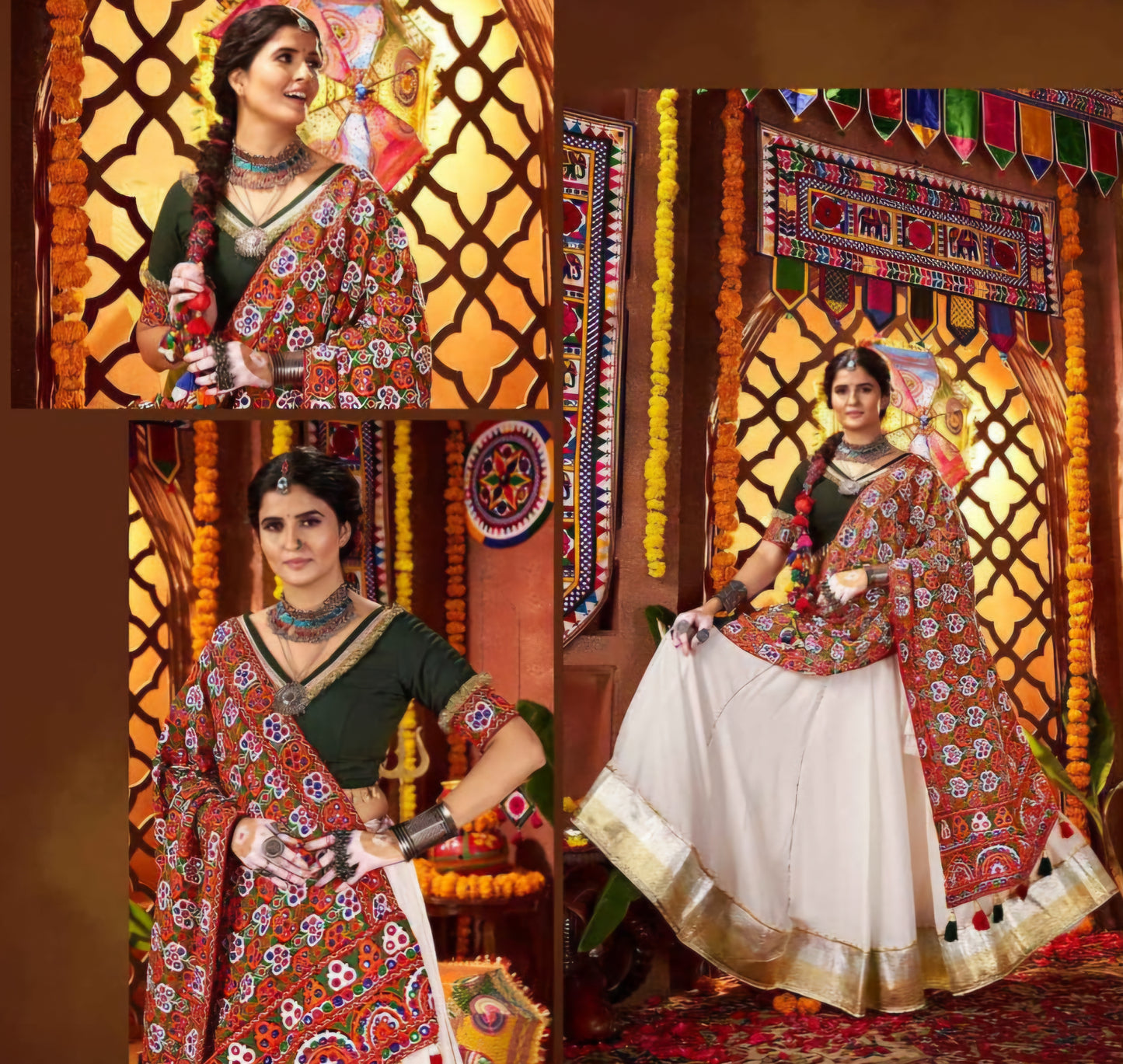 WHITE 3 PIECE NAVRATRI LEHENGA CHOLI