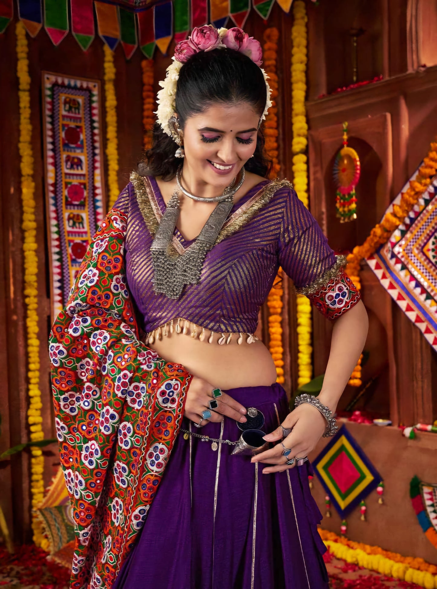 PURPLE 3 PIECE NAVRATRI LEHENGA CHOLI