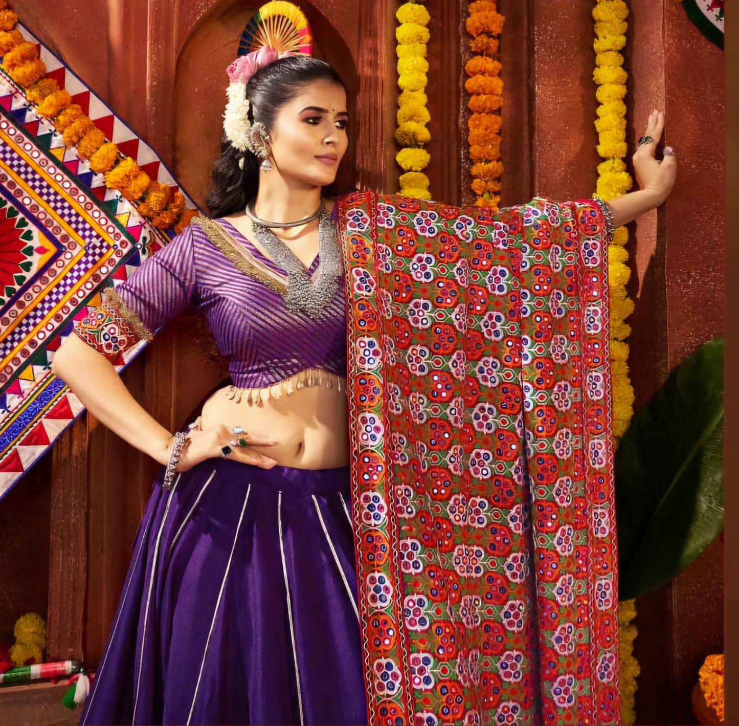 PURPLE 3 PIECE NAVRATRI LEHENGA CHOLI