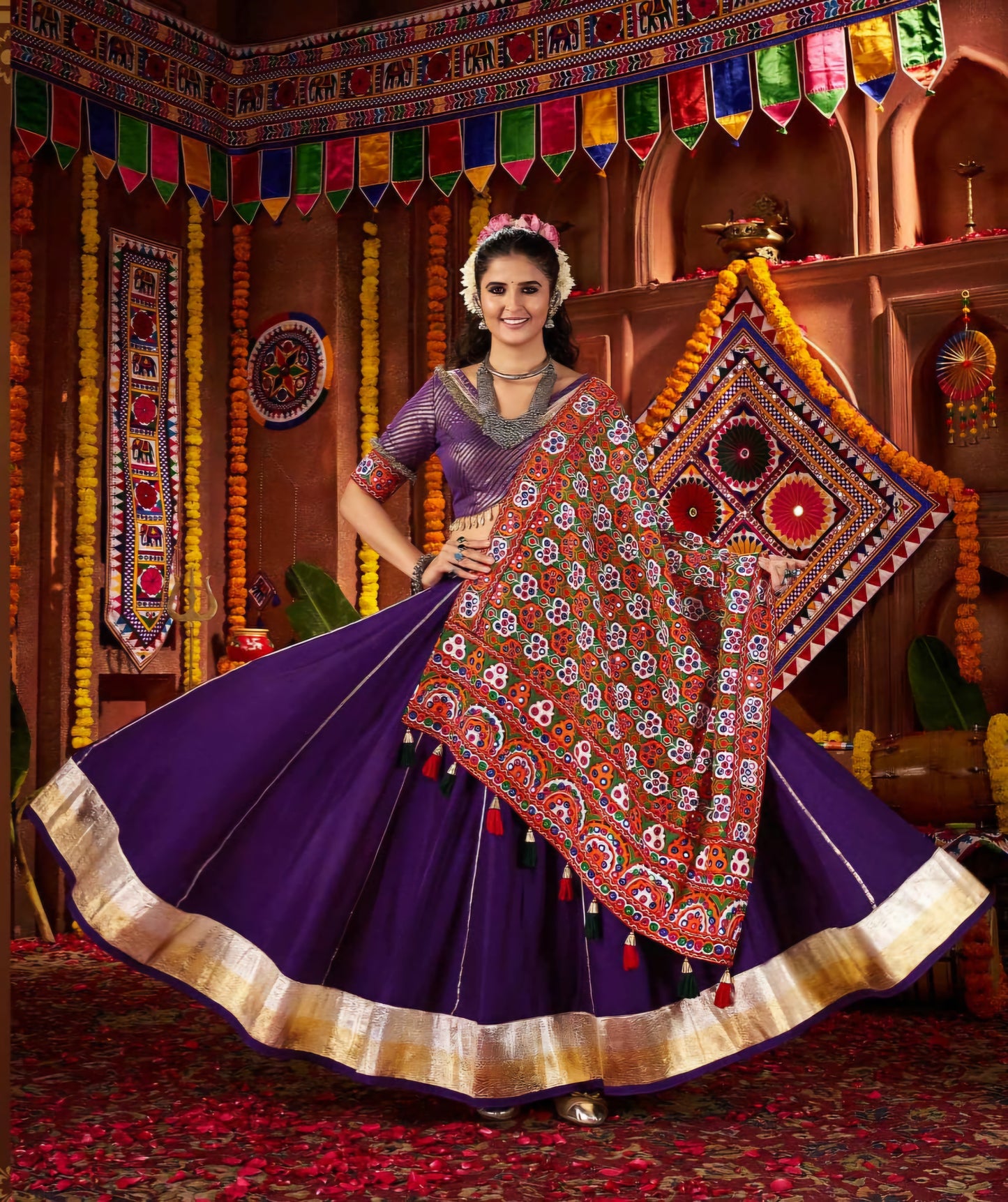 PURPLE 3 PIECE NAVRATRI LEHENGA CHOLI