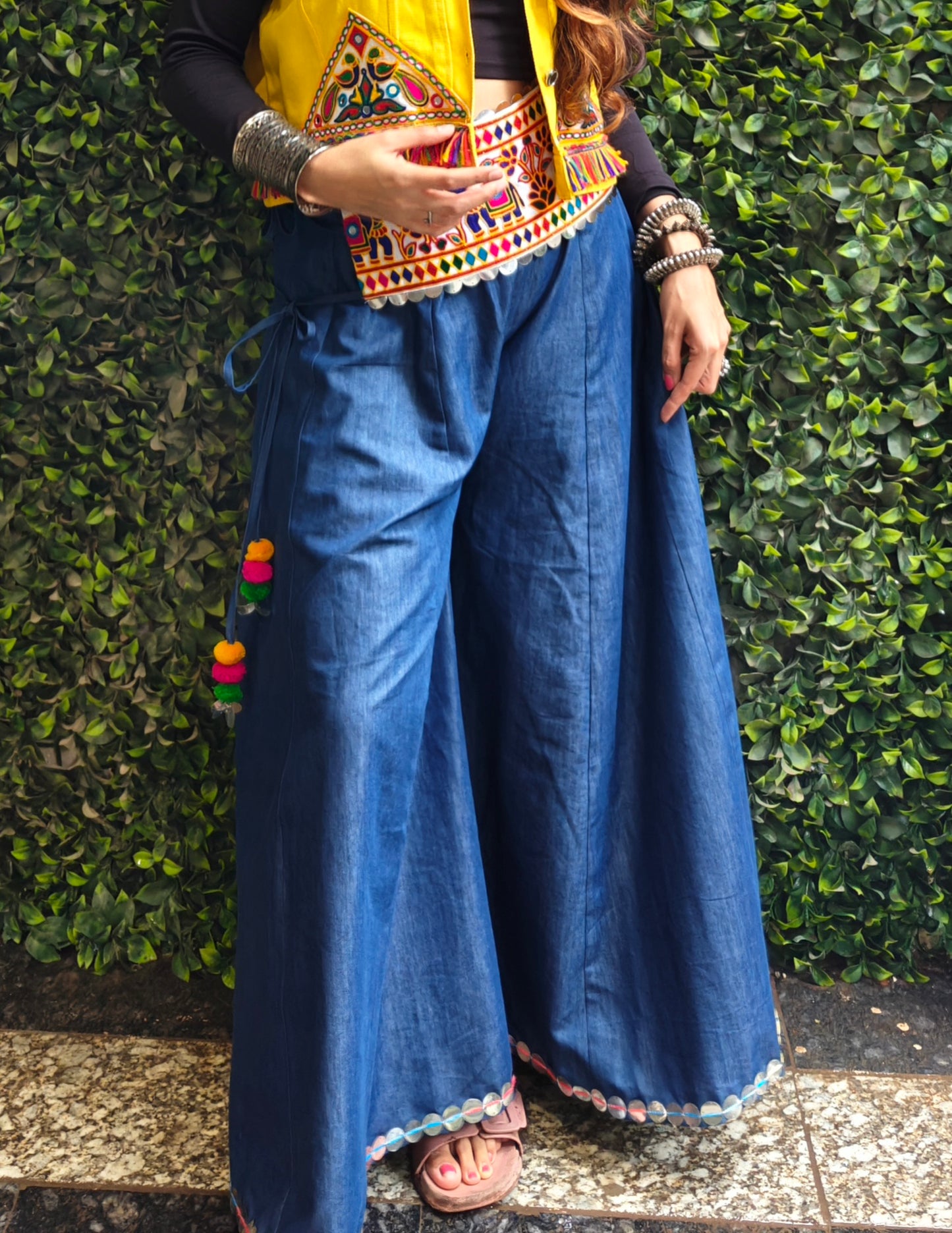 Denim palazzo with Belt