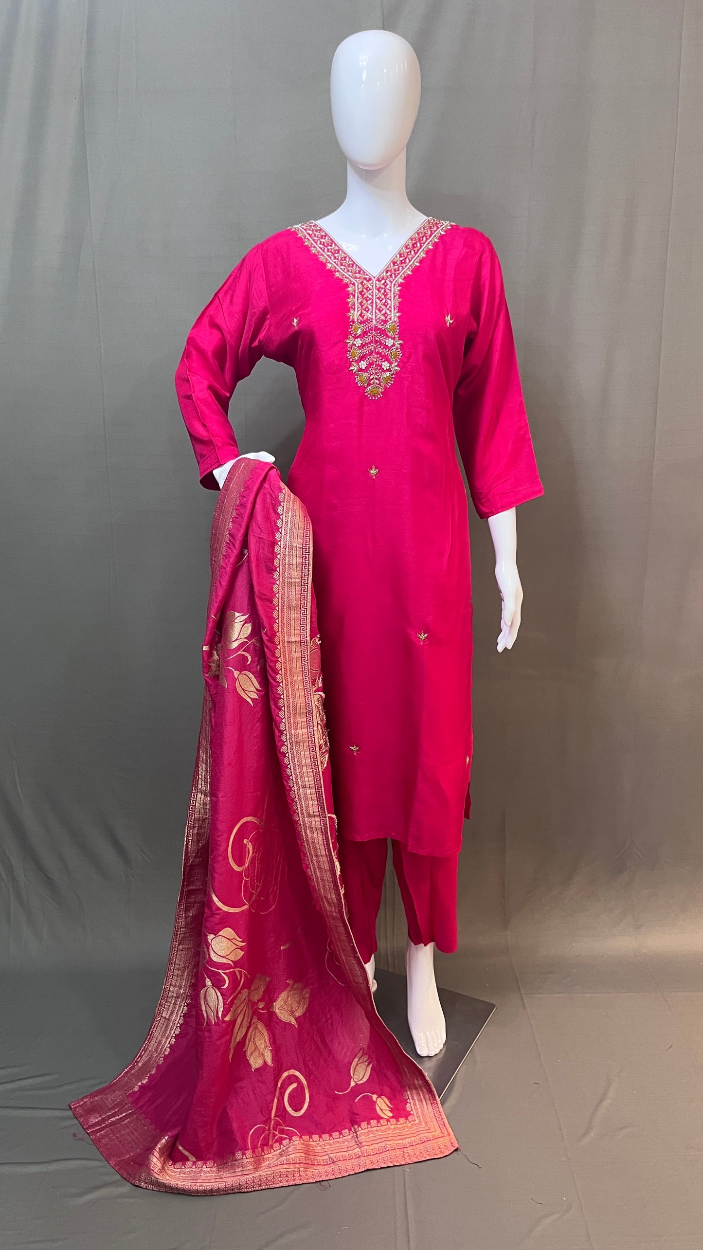3 piece silk suit with banarsi dupatta