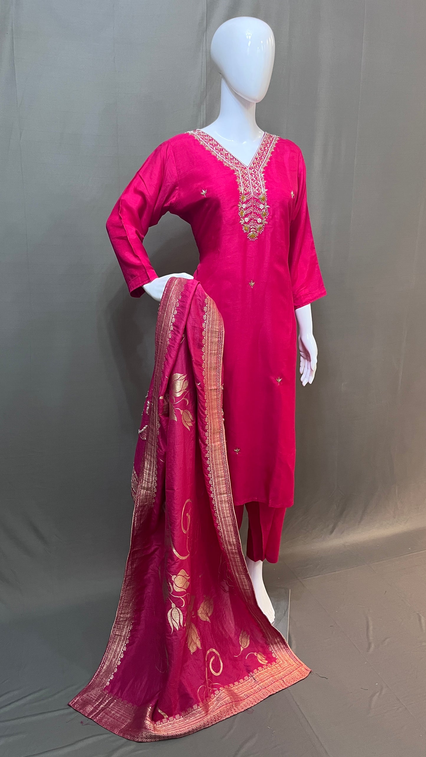 3 piece silk suit with banarsi dupatta