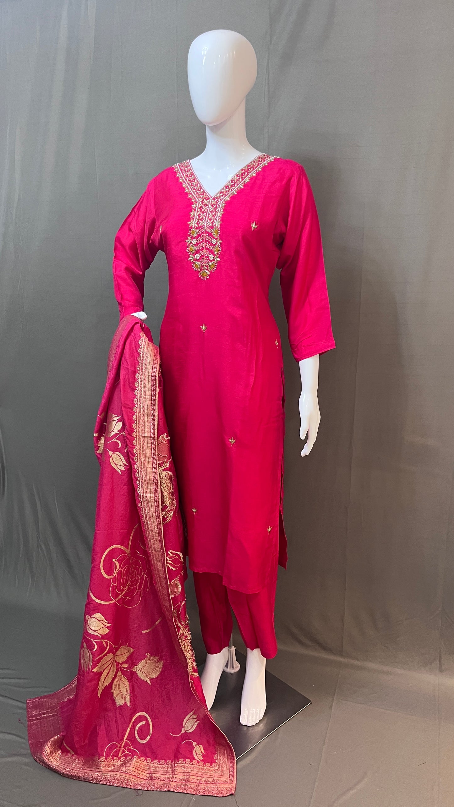 3 piece silk suit with banarsi dupatta