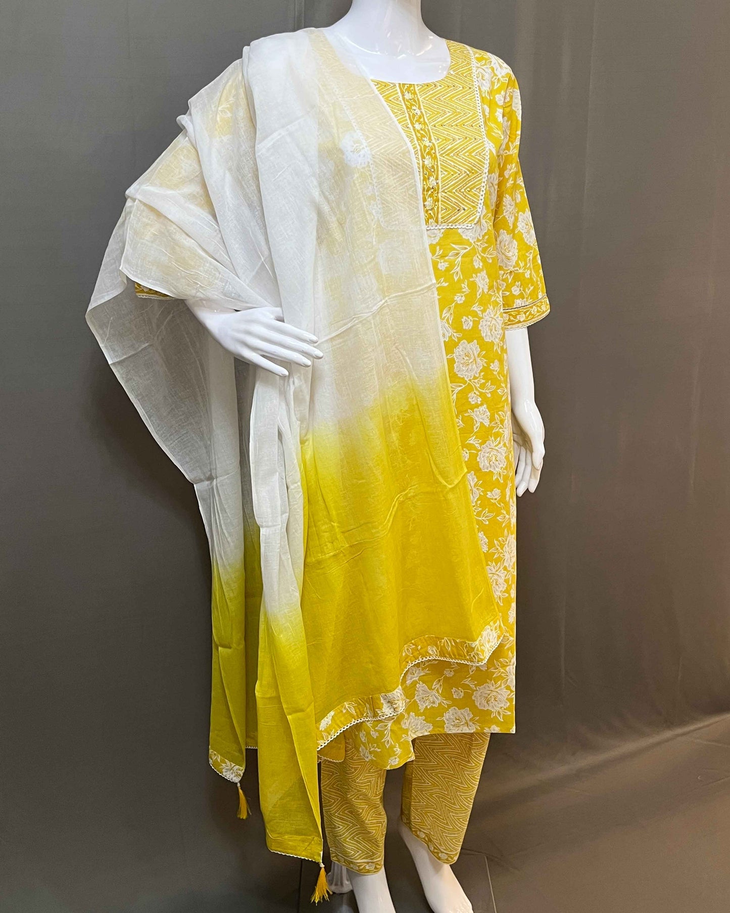Floral print cotton 3 piece stitched suit