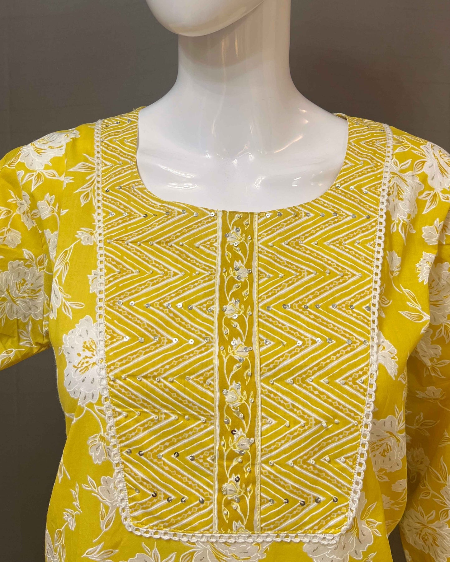 Floral print cotton 3 piece stitched suit