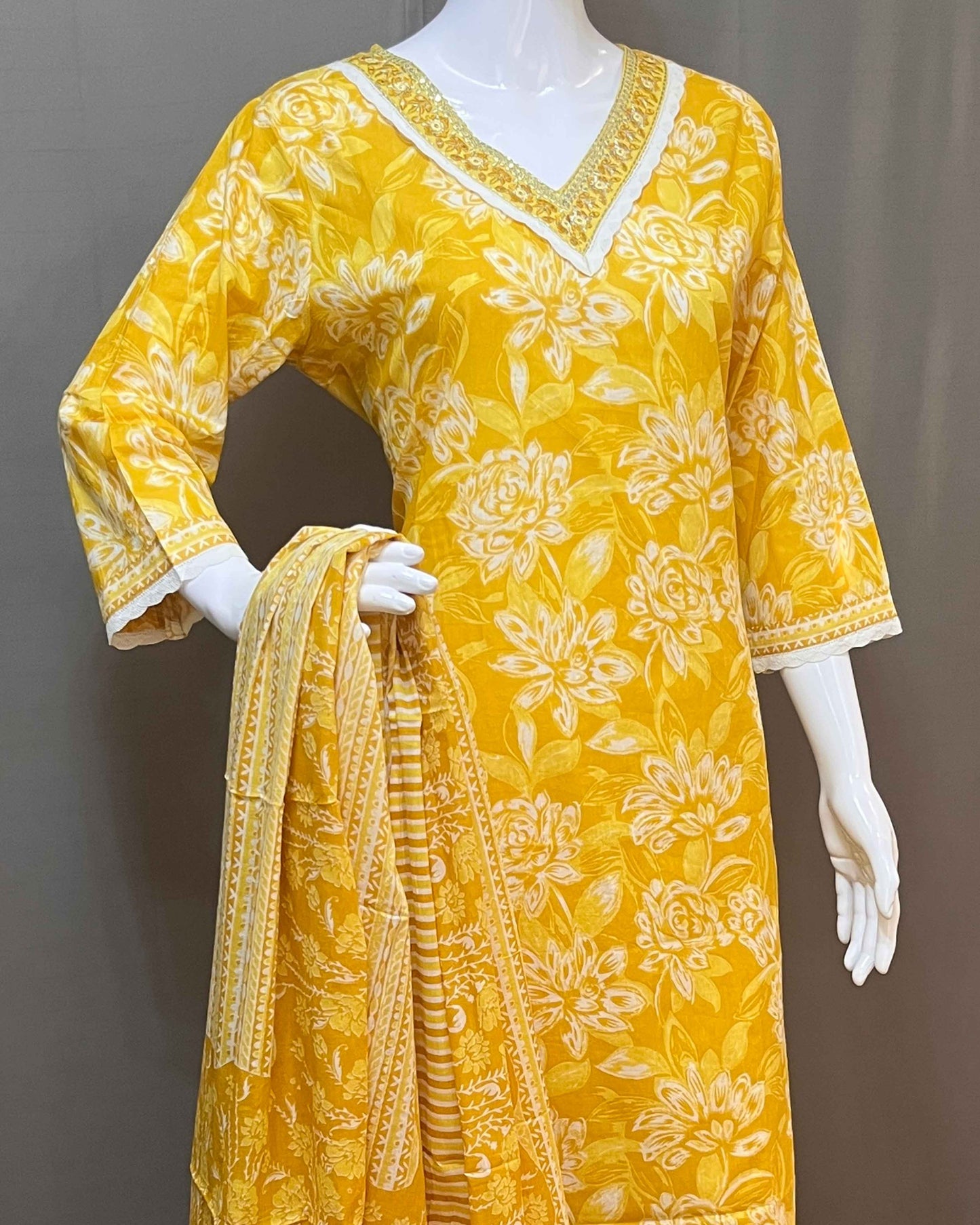 3 piece cotton printed suit with pants and dupatta