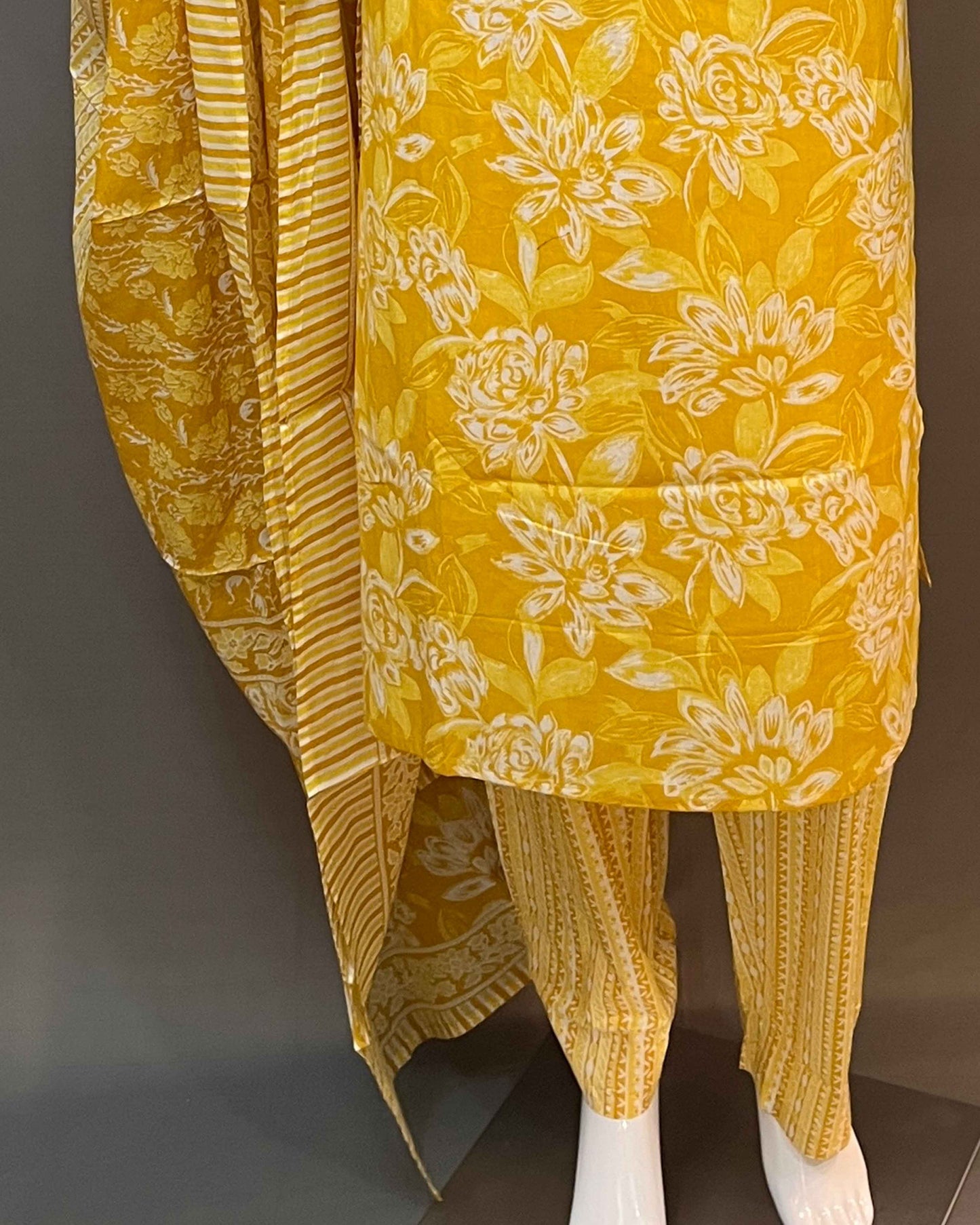 3 piece cotton printed suit with pants and dupatta