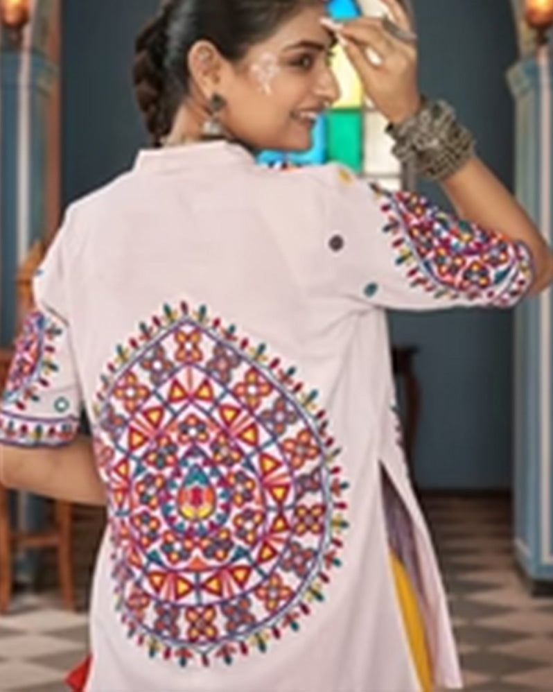 WHITE AND MULTI COLORED LAYER GHAGRA WITH JACKET
