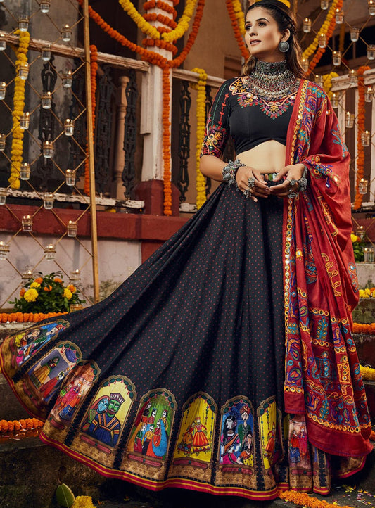 Black Red 3 piece lehenga set