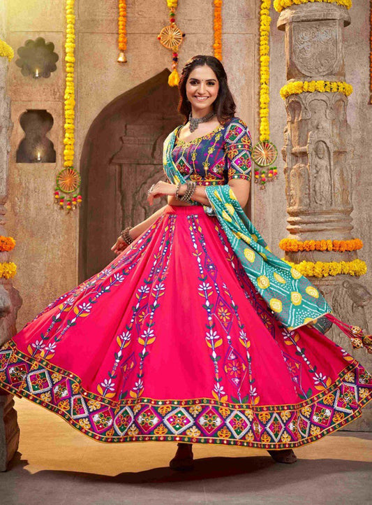 PINK TURQUOISE  NAVY 3 PIECE LEHENGA CHOLI