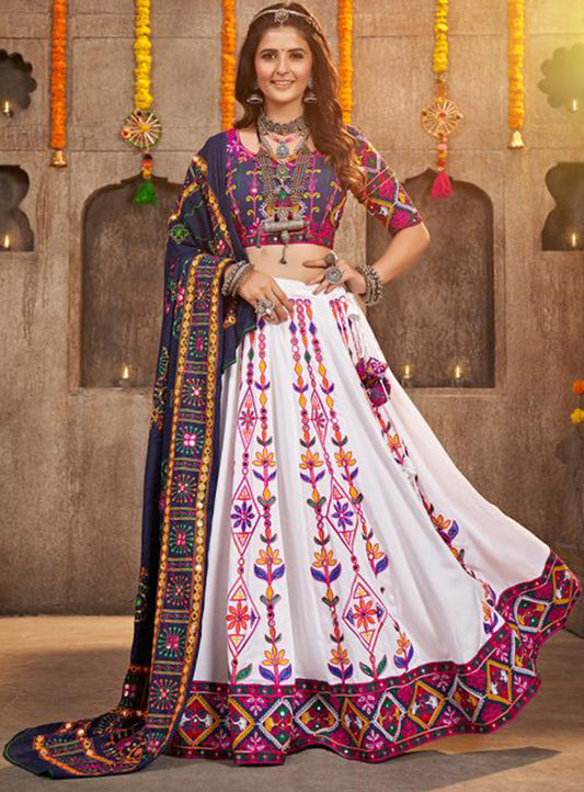 WHITE NAVY 3 PIECE LEHENGA SET