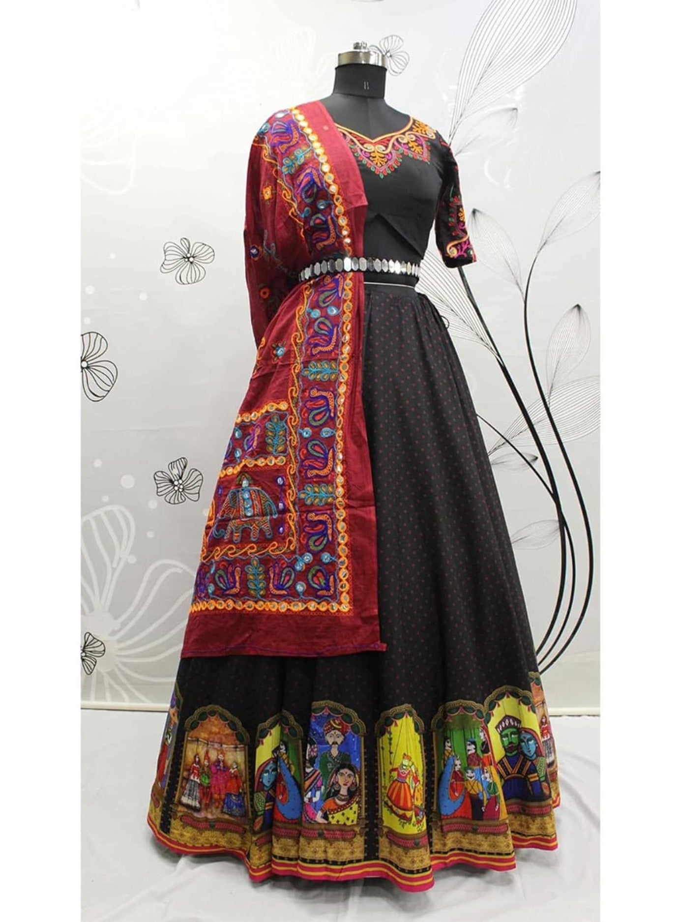 Black Red 3 piece lehenga set
