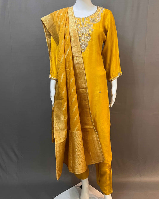 Dola Silk readymade suit with Banarasi dupatta