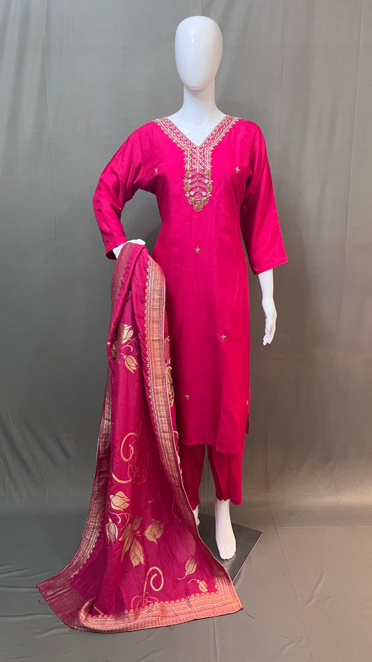3 piece silk suit with banarsi dupatta